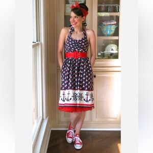 Ahoy sailor! Nautical sailboat Anthropologie Blue Halter Mini Sundress babydoll